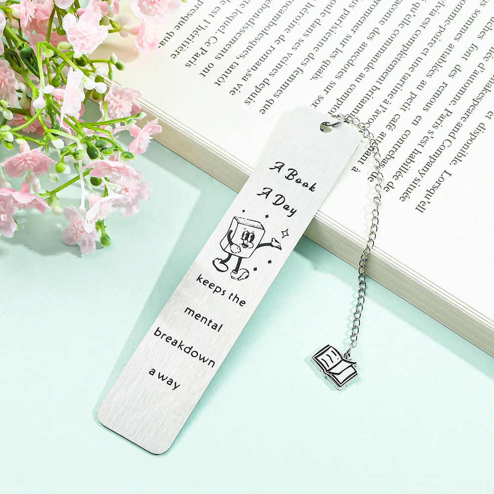 

Stainless Steel Bookmark with Book Pendant Reading Accessory for Fiction Fans, Holiday Gifts for Family, Friends
