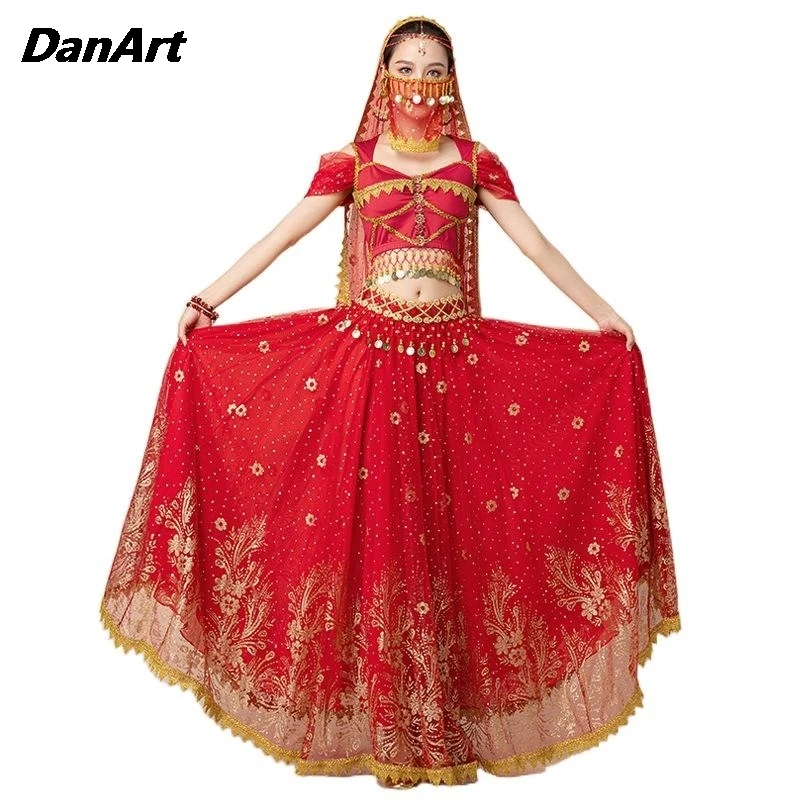 Donne adulto principessa Sari abbigliamento arabo danza del ventre Costume vestito danza Performance grande Swing abito lungo Festival Rave Outfit