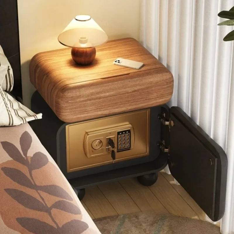 Wooden Luxury Nightstands Small Safe Password Bedroom Bedside Table Drawers Hidden Storage Organizer Night Stand Table Modern