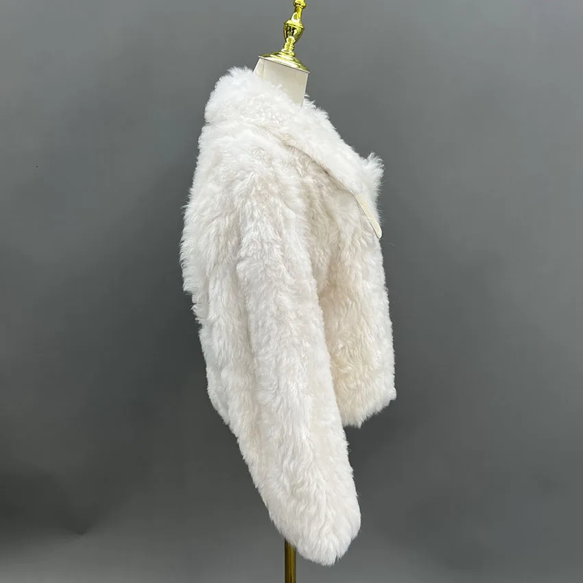 Janefur الأبيض الشتاء معطف قصير شيرلينغ سميكة أسود دافئ لينة معطف جلد الغنم المرأة عادية شيك رقيق سترة JFB9-25013