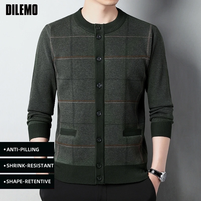 

Top Grade New Brand Fashion Knit Woolen Crew Cardigan SweaterTrendy Plaid Casual Autum Winter Coats Jacket Men Clothing