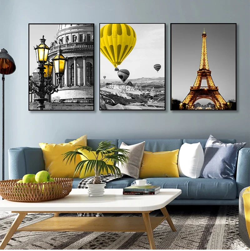 1pc frameless Canvas Painting Black And White Landscape Nordic Canvas Painting Set Art Yellow Scenery Wall Picture For Living Ro