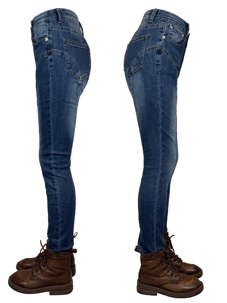 

Women's Motorcycle Riding Jeans Anti-Fall Slim Fit with Protective Gear High Elastici Blue Pants Long Legs Traveling