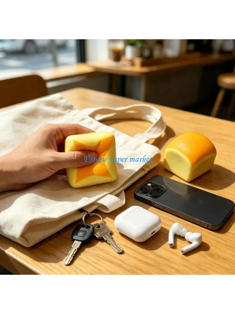 090B Square Bread Squeeze Toy for Desktop Decors, Soft Sticky Hand Sensory Play Stress Relief Fidgeting Toy for Shelf Display