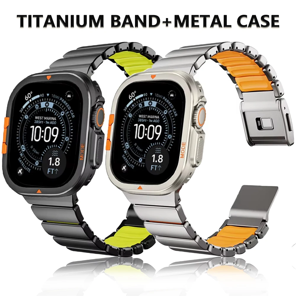 Pulseira de titânio luxuosa + capa para apple watch band ultra 3 2 49mm pulseira de metal para iwatch série 11 10 46mm 9 8 7 6 se3 45mm 44mm