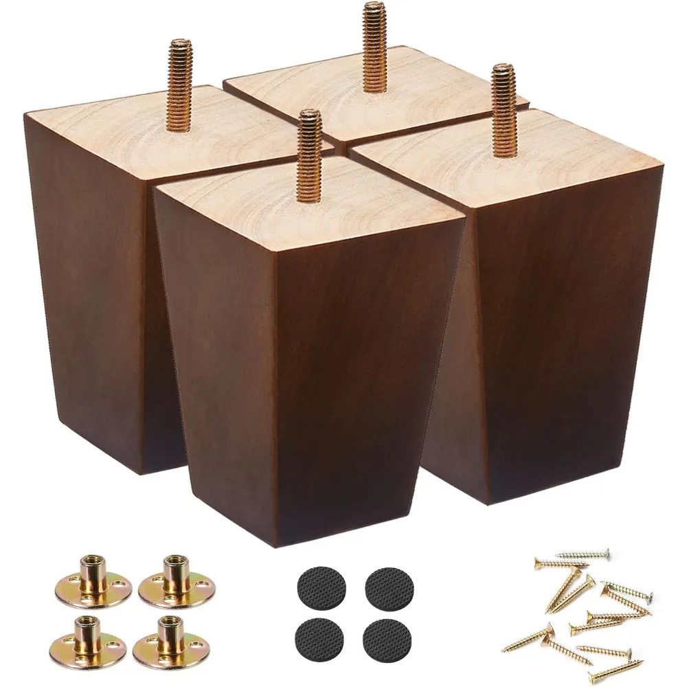 

Wood Furniture Legs 4 inch Sofa Legs Set of 4,Square Brown Couch feet,Mid Century Chair Legs,Replacement Couch Legs, for Dresser