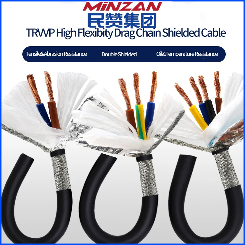 20/50/100m High Flexible Shielded Sheathed Cable 24 20 18 17 15 13 AWG Drag Chain CNC Wire 2 3 4 5 6 Core Insulated TRVVP Cable