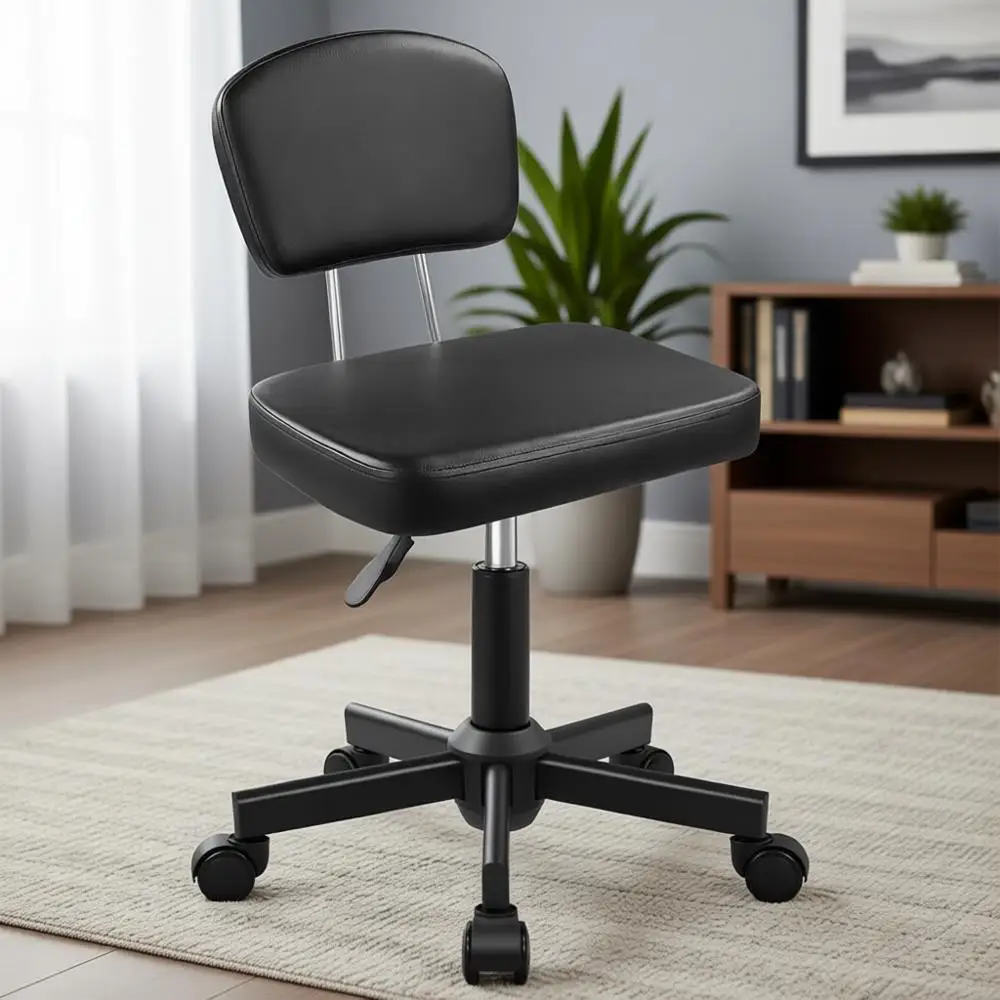 

Регулируемый по высоте 360° ° Поворотный кожаный стул на колесиках для домашнего офиса (черный)