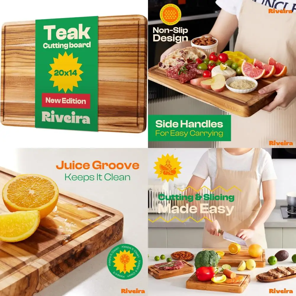 

Большая разделочная доска из натурального тикового дерева для гурманов 20x14 — кухонные разделочные доски премиум-класса для точной разделения и длительного использования