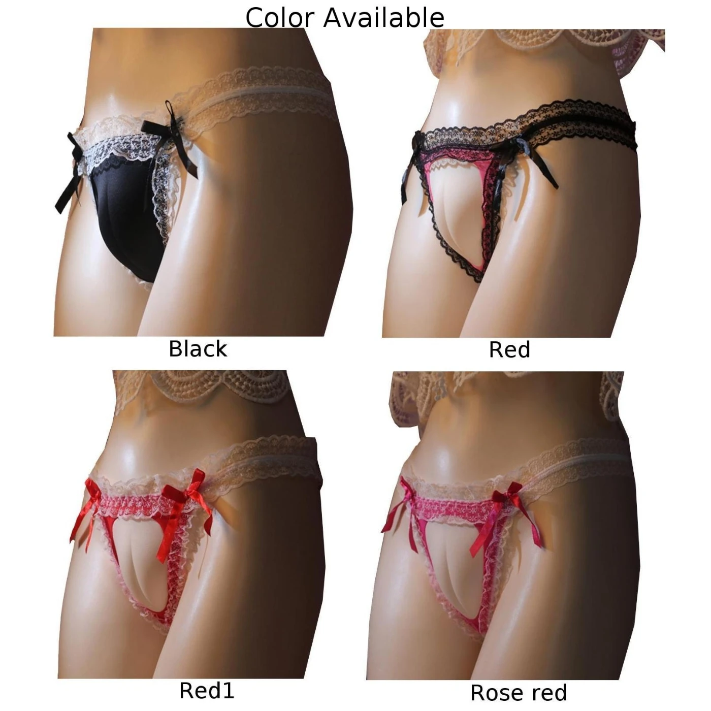 New Mens Sexy Lace Sissy Bow Pouch Panties Sheer G-String Underwear Lingerie Thongs Open Crotch Camel Toe Pants Men\'s T-back