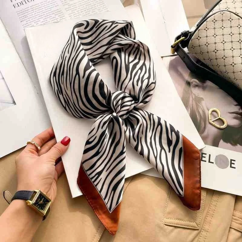 Zebra-printed Silk Scarf Women 70X70cm Soft Satin Shawl Elegant and Versatile Headwear Bag Clothing and Accessories Square Scarf