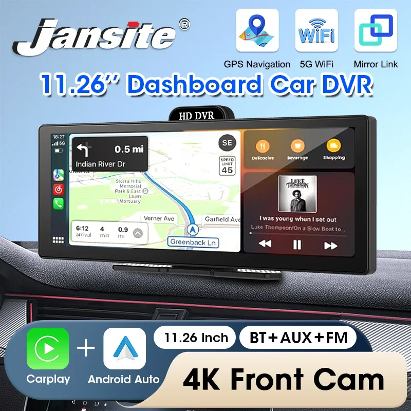 

10/11.26 Inch 4K DVR Wireless CarPlay & Android Auto Dash Cam Bluetooth Audio GPS Navigation Dashboard Dual Lens Video Recorder