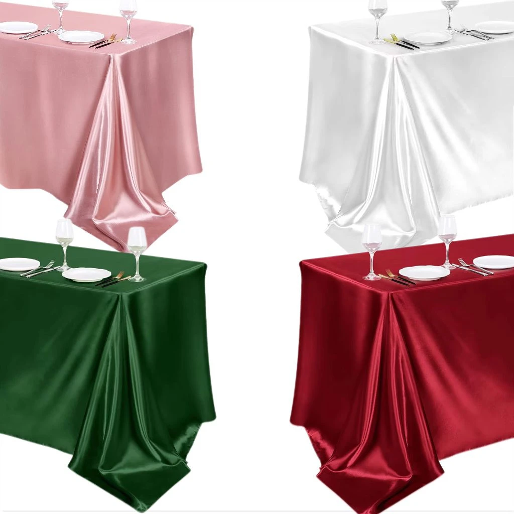 

1PCS Table Cover Rectangle Satin Tablecloth Wedding Solid Color for Banquet Party Hotel Event Decoration Supply Table Cover