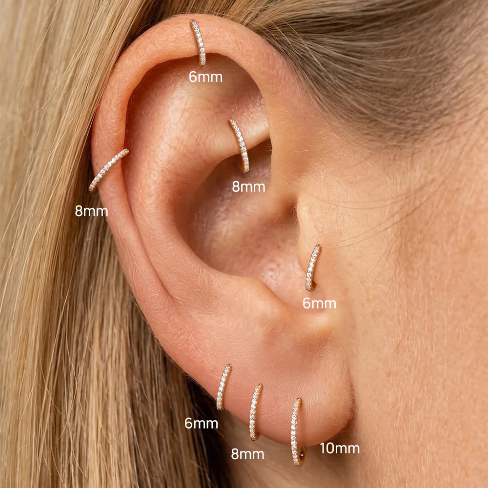 CANNER 14K Solid Gold Single Row Diamond Inlay Cartilage Piercing Earrings For Women Multi-size Dainty Luxury Jewelry Gifts