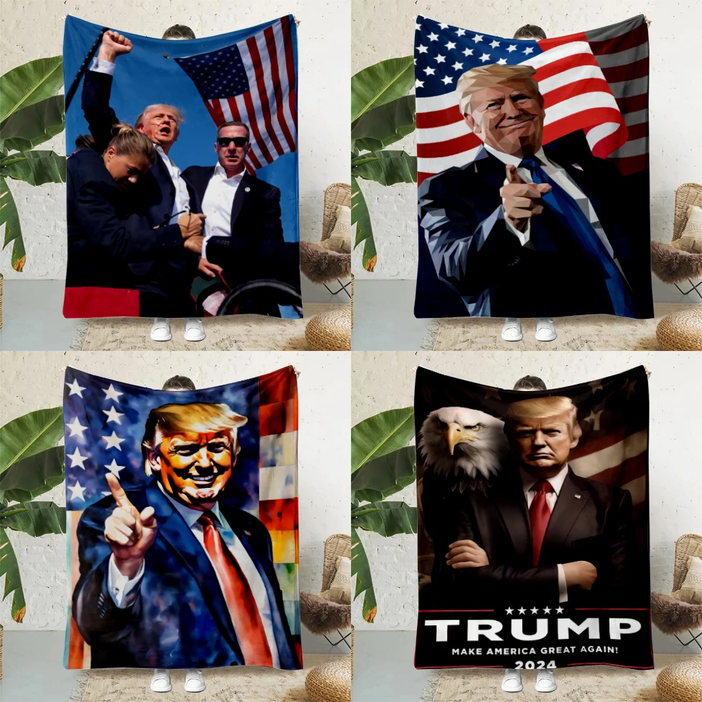 US Election Trump Ears 2024 Printed Blanket Picnic Blankets Warm Blanket Soft and Comfortable Blanket Home Travel Birthday Gift