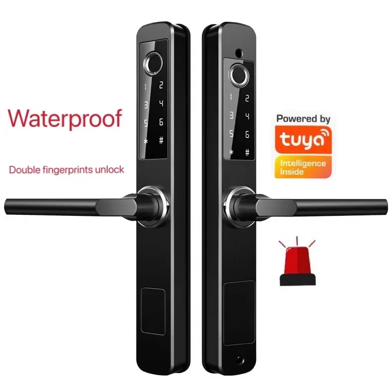 Waterproof Fingerprint Rimlock Smart Card Digital Code Electronic Door Lock for Home Security Mortise Rim Lock with tuya