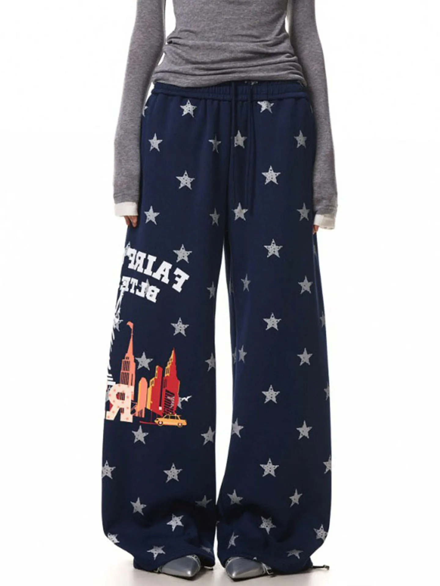Women's Blue Gothic Baggy Star Sweatpants Y2k Emo Pants Harajuku Oversize Pants Japanese 2000s Style Vintage Trousers Clothes