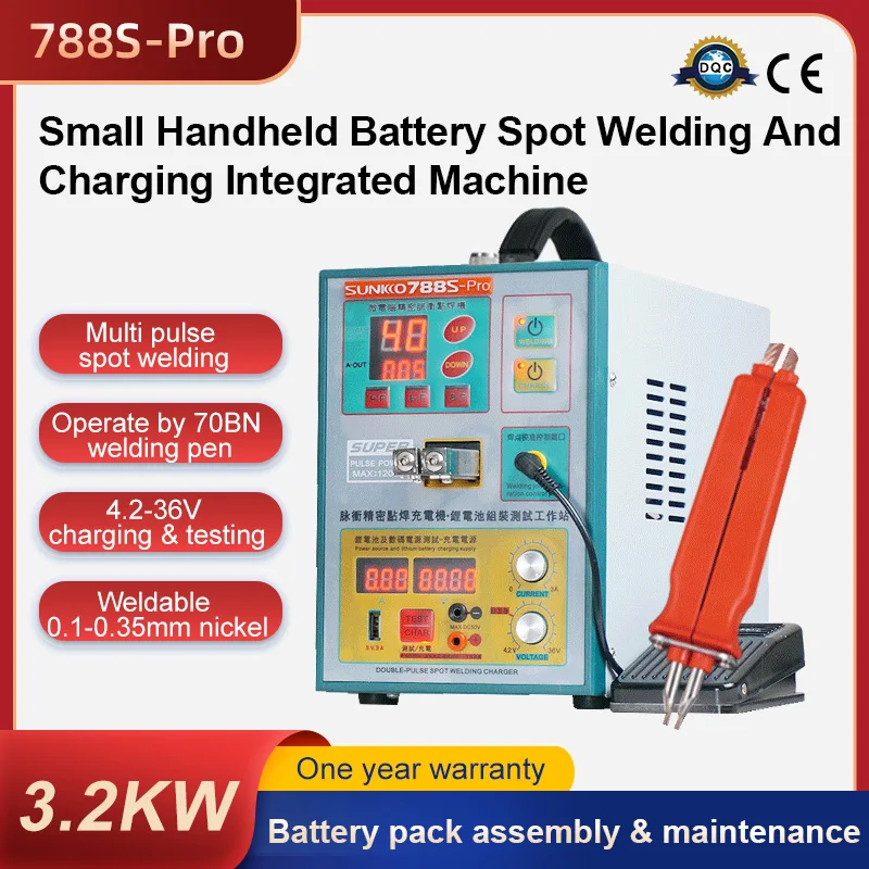 

SUNKO 788S-Pro Spot Welder with Foot Pedal, 18-Pulse Time 0-80ms, 70BN Pen 0.1-0.35mm Nickel Welding