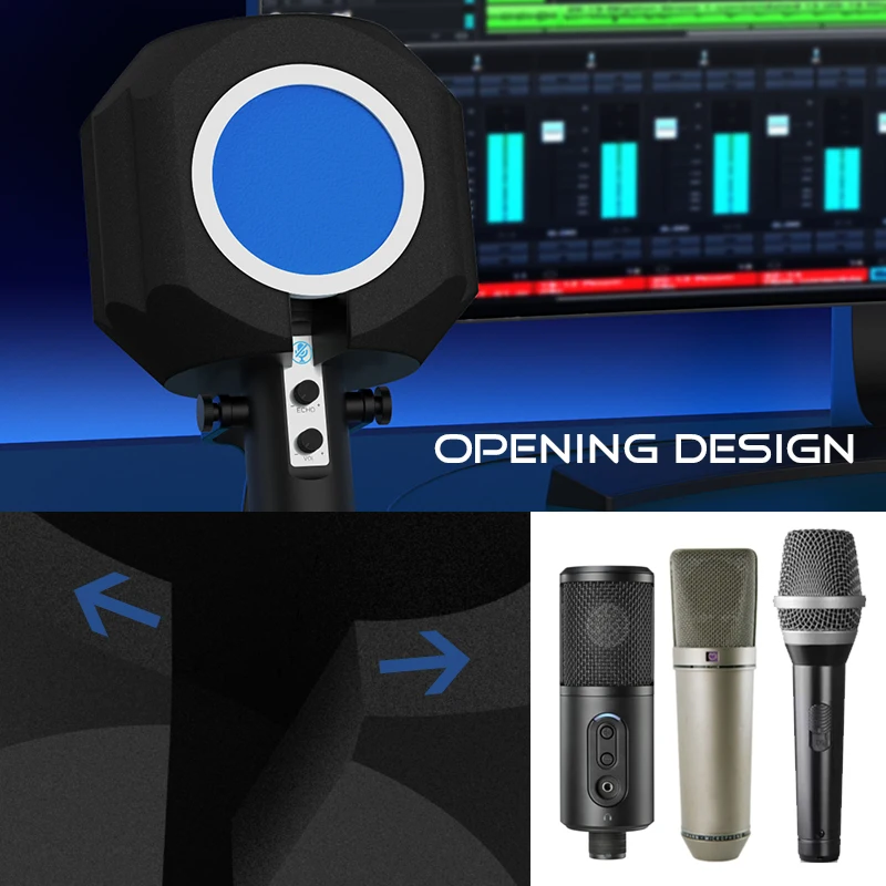 マイク用の防音フォームスクリーン、部屋用のポップフィルター、ノイズ録音、ほとんどのマイクスタンドに適合するウィンドスクリーン