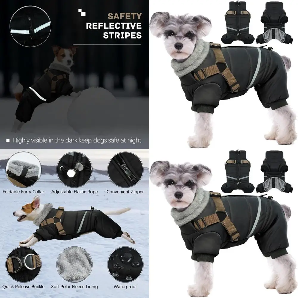 

Светоотражающий водонепроницаемый зимний комбинезон для маленьких собак с шлейкой, теплый защитный комбинезон для походов, размер XL