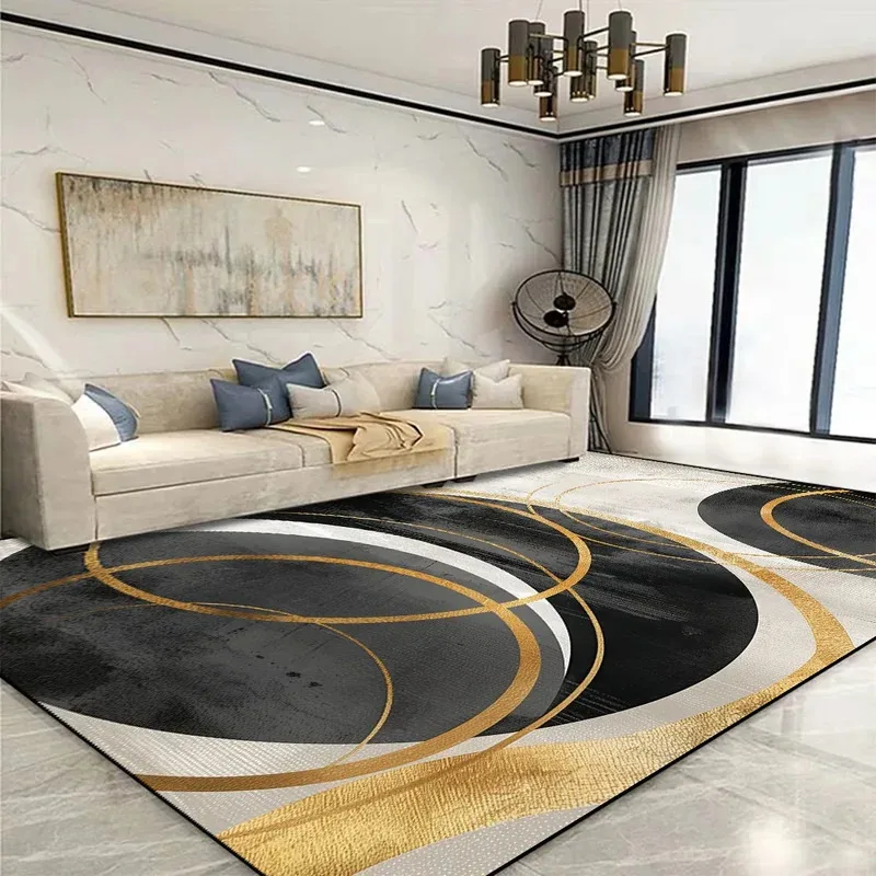 VIKAMA Luxury Dark Green Geometric Living Room Rug Non-Slip Wear-Resistant Home Decor Floor Mat Home Decoration