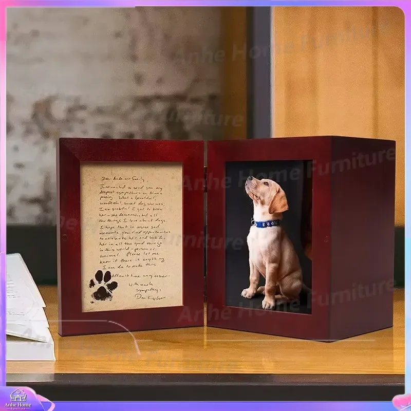 Premium Wooden Pet Urn with Photo Frame and Paw Print Memorial Keepsake Box for Dogs Cats Ashes Casket Cremation Supplies