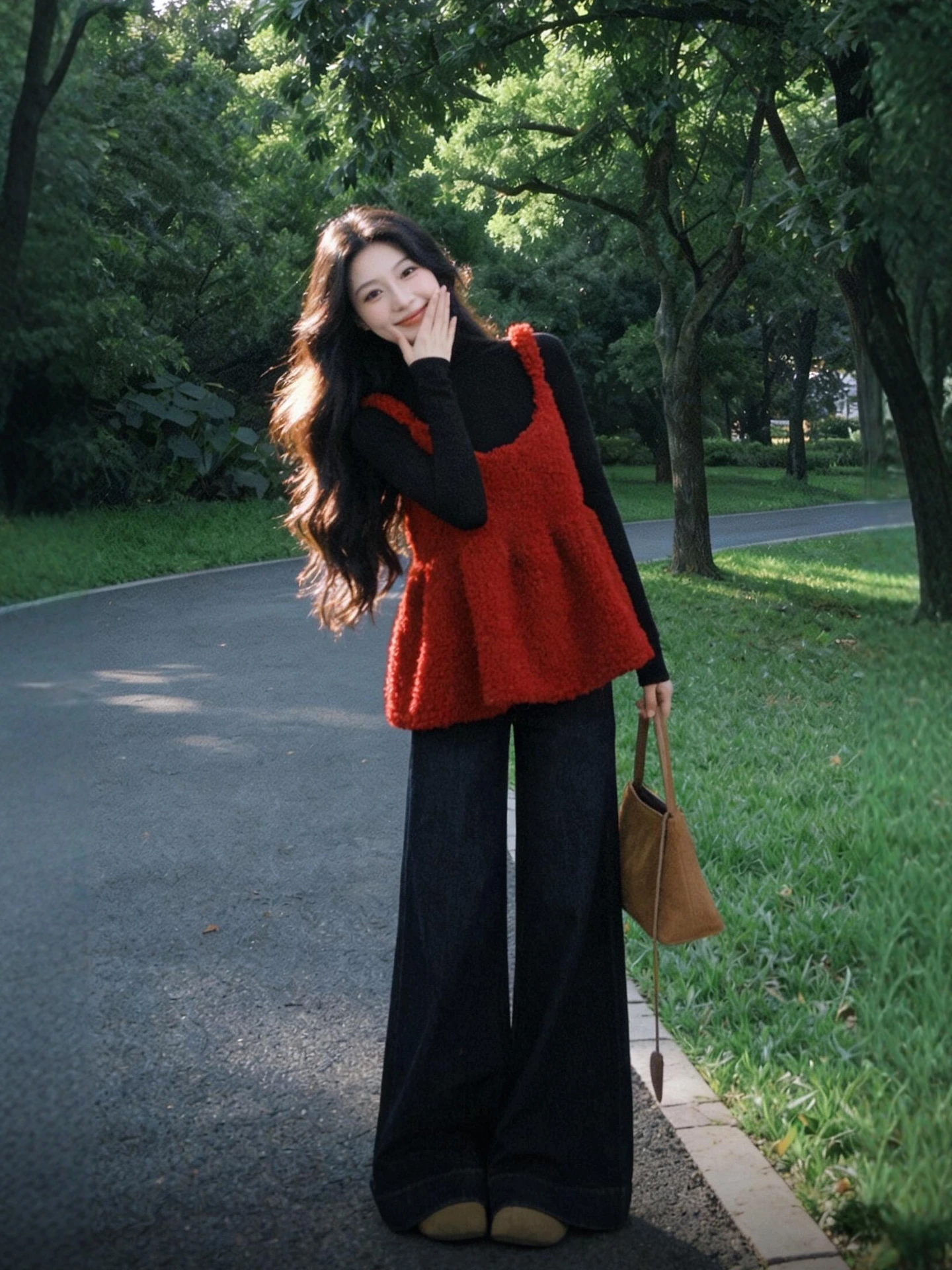 

Spring Faion plus Size Women's Vest T-irt Jeans Set Layering Korean Sle Casual Wear High Waist Wide Leg Pants