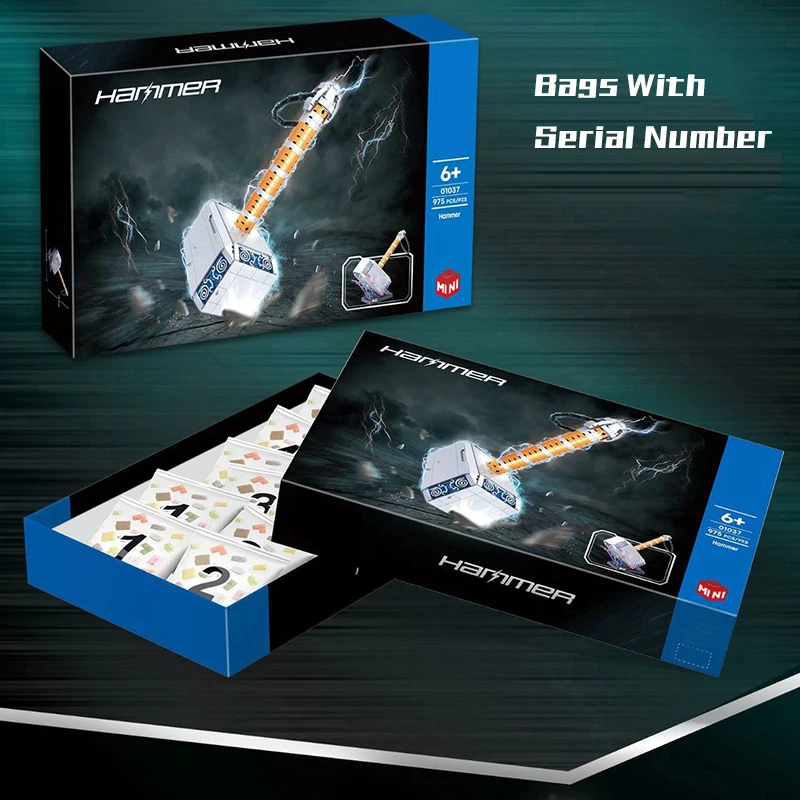 975 個クリエイティブサンダーハンマーモデルビルディングブロックトール武器 MOC 組み立てるレンガのおもちゃギフト子供のための