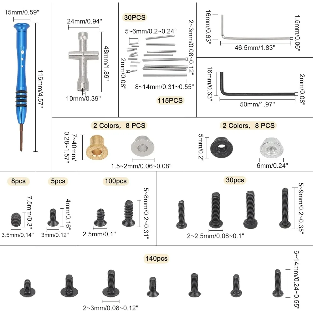 RC Screws Kit Repair Tool M2 M2.5 M3 Screws Bolt & Nuts Set Allen Wrench Swing Arm Pin Screws Kit for 1/14 RC Car Spare Parts