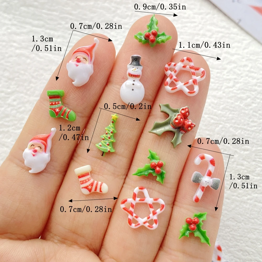 50Pcs Mixed Nail Art Resin Christmas Socks, Trees, Snowmen, Series Charms Rhinestones DIY Craft For Nail 3D Decorations Jewelry