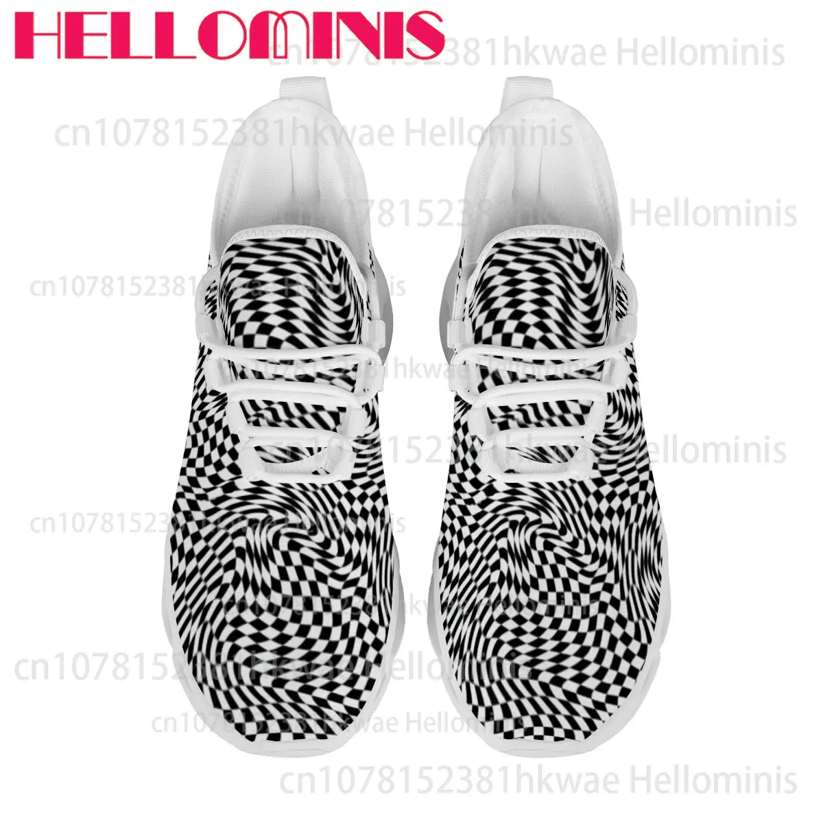 Distorted Checkerboard Optical Illusion Black White Cool Pattern Unisex Adult Breathable Soft Sole Casual Low Top Sneakers Gift