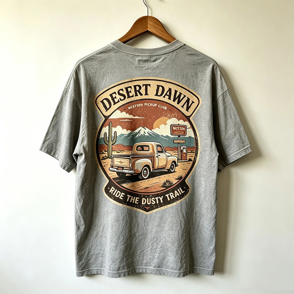 New Men's Summer Pure Cotton T-shirt Breathable and Comfortable, Nostalgic Vintage Pickup Print