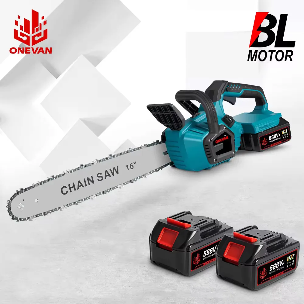 ONEVAN-Sierra eléctrica sin escobillas de 16 pulgadas y 8000W, sierra de cadena inalámbrica, herramientas eléctricas automáticas de aceite para carpintería, Pin de batería Makita de 18V