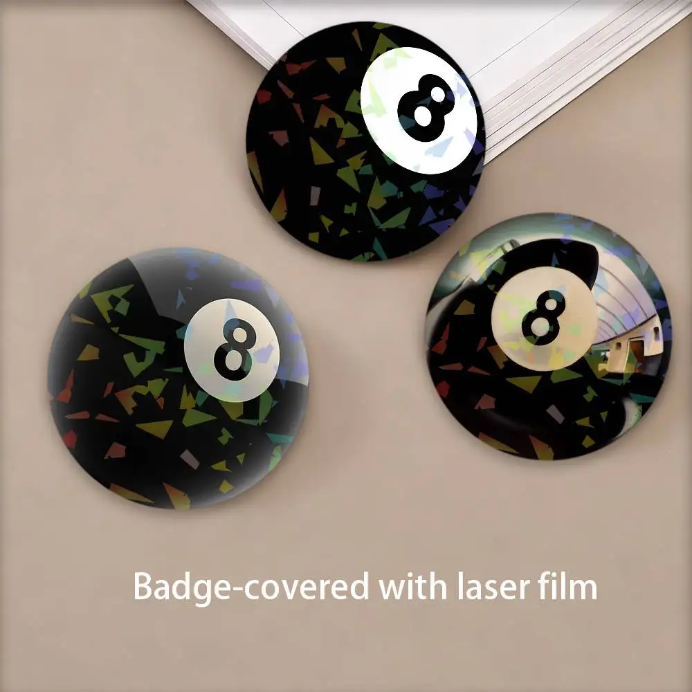 Fashion Black Eight Billiards Badges Round Laser Badge Brooch Backpack Accessories