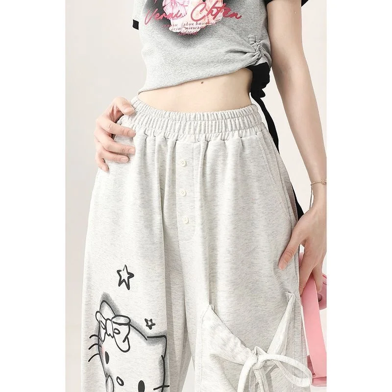 Pantalones holgados de Hello Kitty Y2k para mujer, pantalones de pierna ancha con Graffiti de Anime Kawaii, ropa de calle deportiva de gran tamaño,