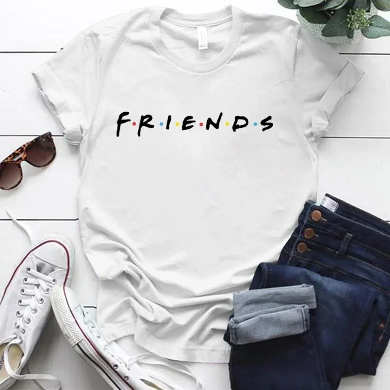 2024 Women\'s Fashion Printed Friends Print T-shirts Summer Casual Loose Round Neck Creative Personalized T-shirts Cotton Tops