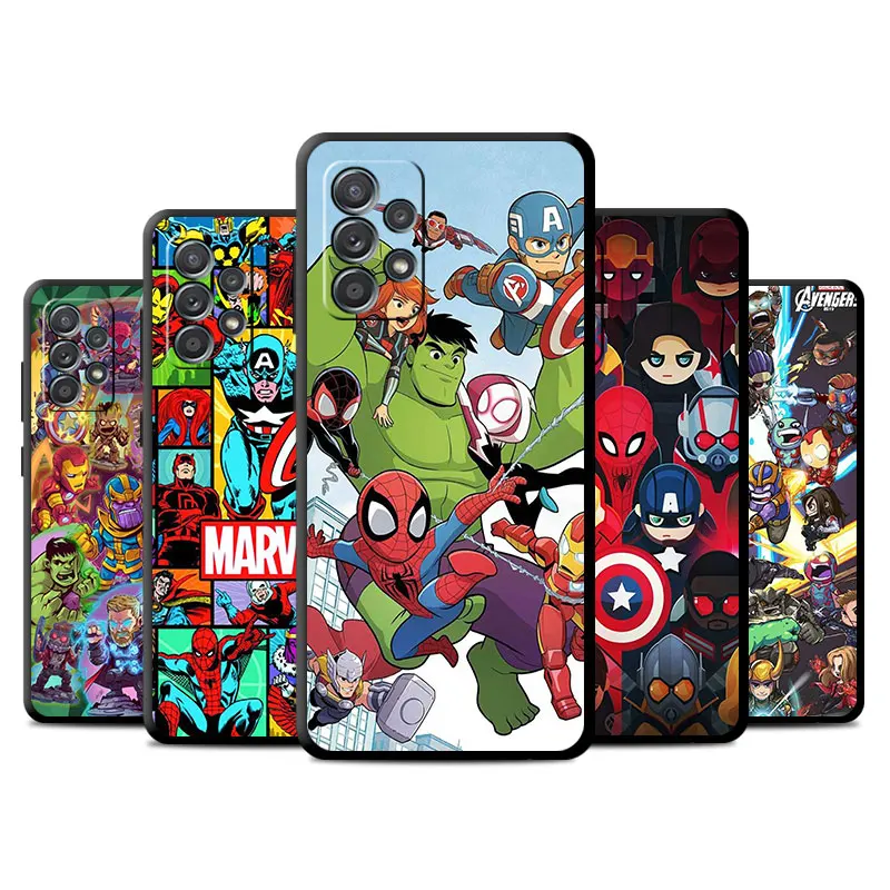 Case For Samsung Galaxy A52 A53 A12 A13 4G A54 5G A32 A51 A71 A23 A33 A21S A31 Black Shell Phone Cover Cartoon Comics Marvel