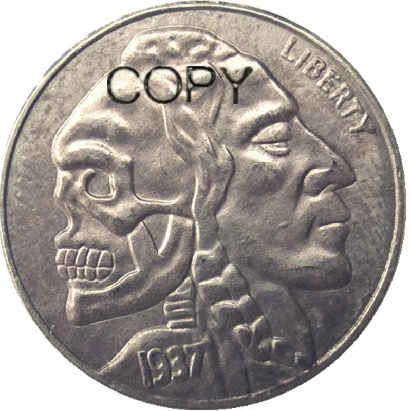 BU(10)Hobo Nickel 1937-D 3-Legged Buffalo Nickel Rare skull Zombie Skeleton Two Face Funny Copy Coin