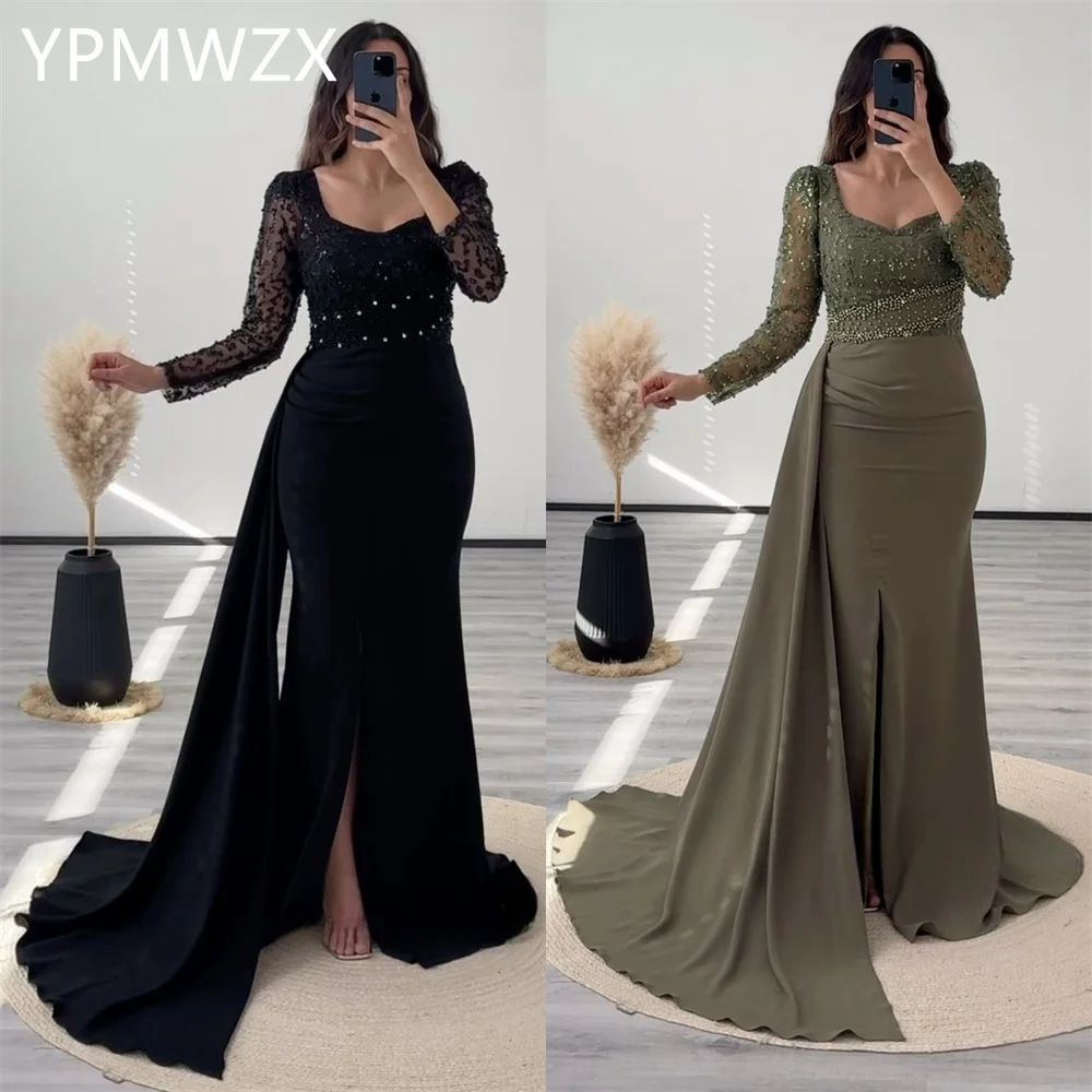 

Customized Evening Dress Women Prom Gown Party Occasion YPMWZX Square Collar Column Floor Length Skirts Stole Bespoke D