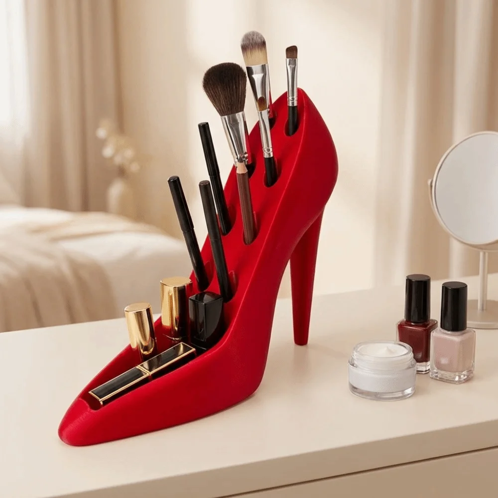 Creative Makeup Brush Holder Elegant High Heel Shaped Brush Pen Holders Desktop Decorations PLA Lipstick Organizer Vanity Table