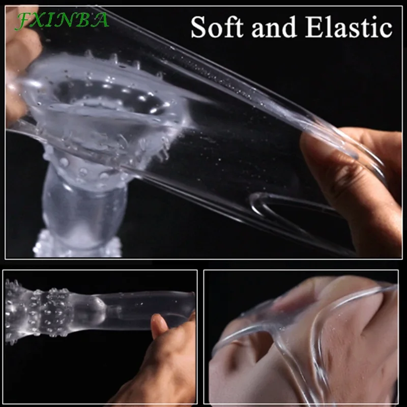 FXINBA 245mm Large Penis Sleeve Extender Male Cock Sleeve Sex Toys For Men Delay Ejaculation Reusable Condom Dick Enlarger