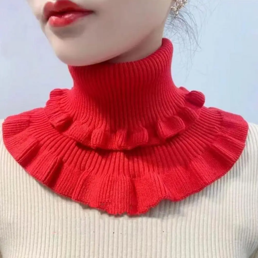 

65cm Women Fake Collar Double-Layered Ruffle Trim Autumn Winter False Collar Solid Color Detachable Collar Shirt Accessories
