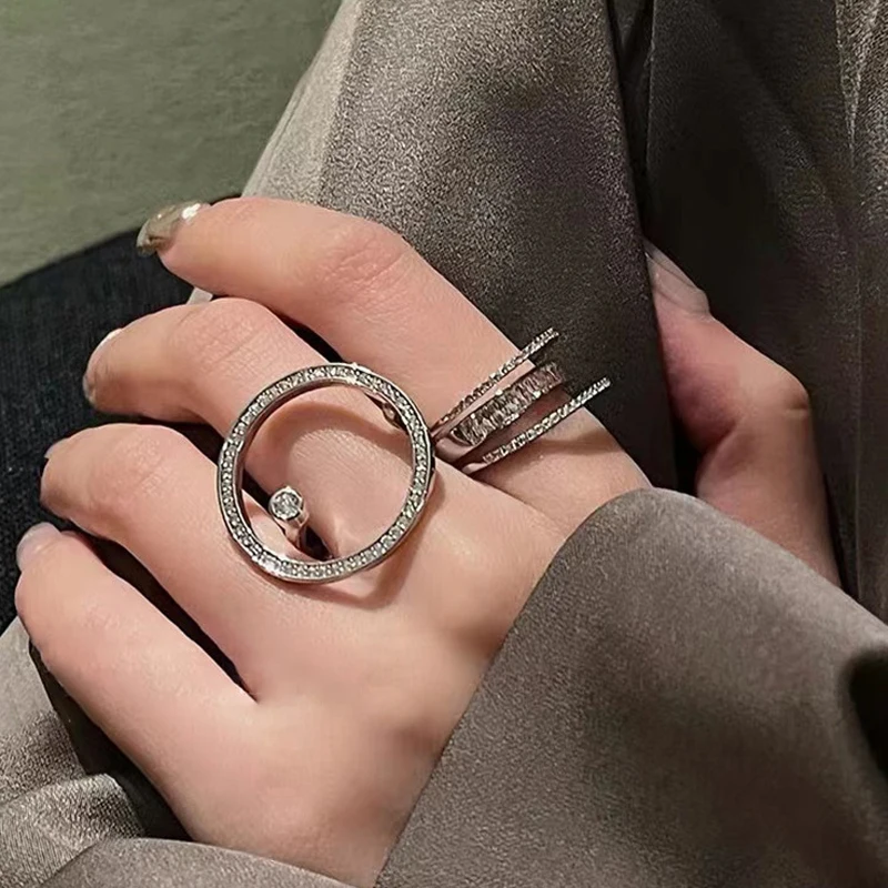 Sterling Silver Color Rings New Party Jewelry Vintage Charm Double Layer Cross Ring Geometric Design Accessories Gift Dropship