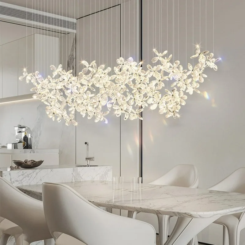 Modern Luxury Restaurant Crystal LED Chandelier Bar Large Home Design Flower Shaped Crystal Decorative Lighting Fixture