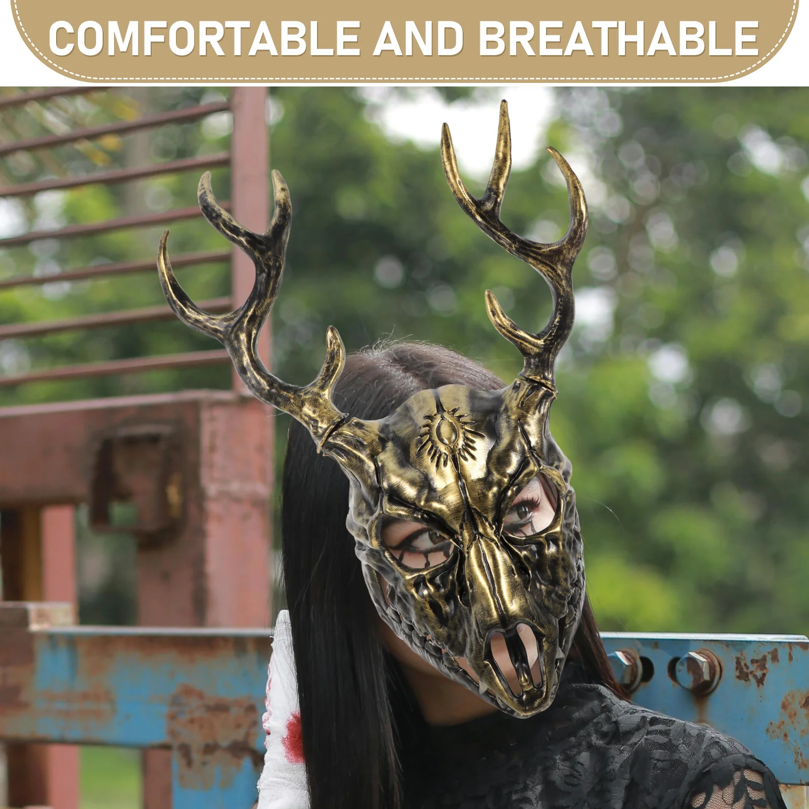Topeng Bertanduk Realistis untuk Cosplay Halloween, Topeng Hewan Rusa dengan Desain yang Dapat Dilepas, Nyaman Dipakai, untuk Pesta Topeng dan Pameran Renaisans