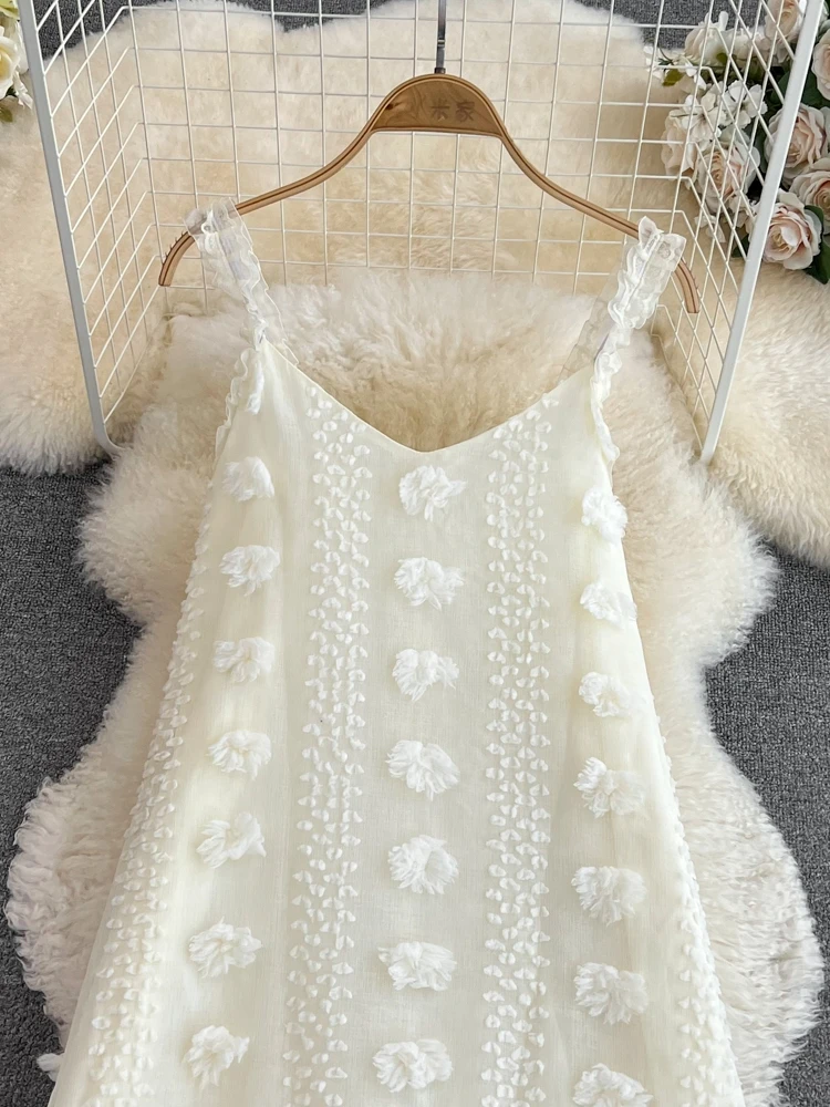 Vestido Midi acampanado para fotoía de vacaciones en la playa, vestido de cintura alta sin mangas con cuello en V y adorn...