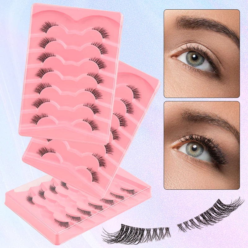 7 Paar Natürliche Halbe Wimpern, Wispy Cat Eye Wimpernverlängerungen, Leichte Wiederverwendbare Make-up-Wimpern für Frauen