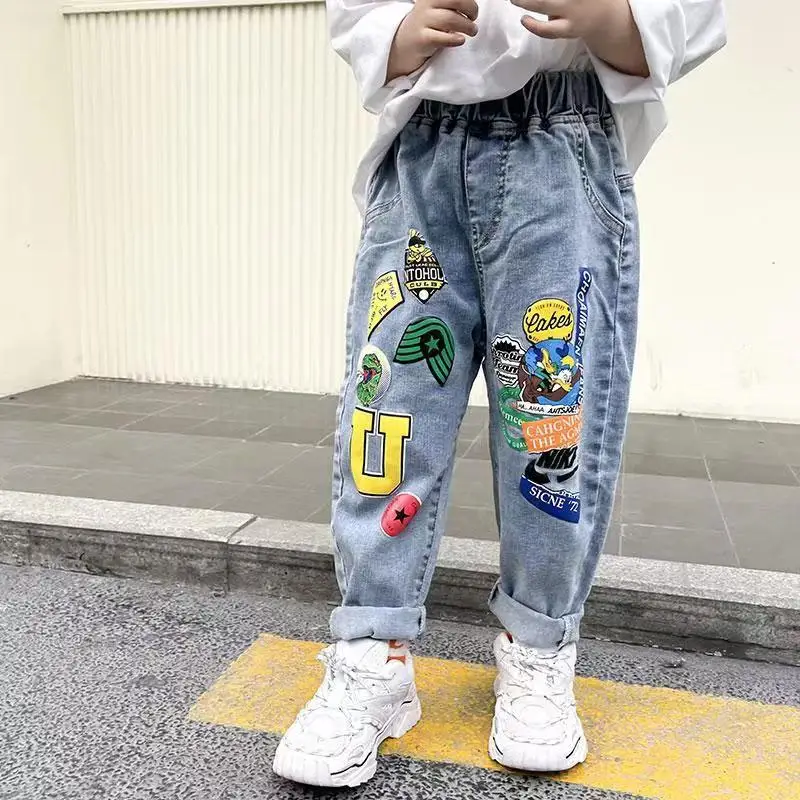 Boys Spring and Autumn Wash Denim Pants 2023 Fashionable New Korean Children\'s Spring And Autumn Versatile Baby Casual Pants