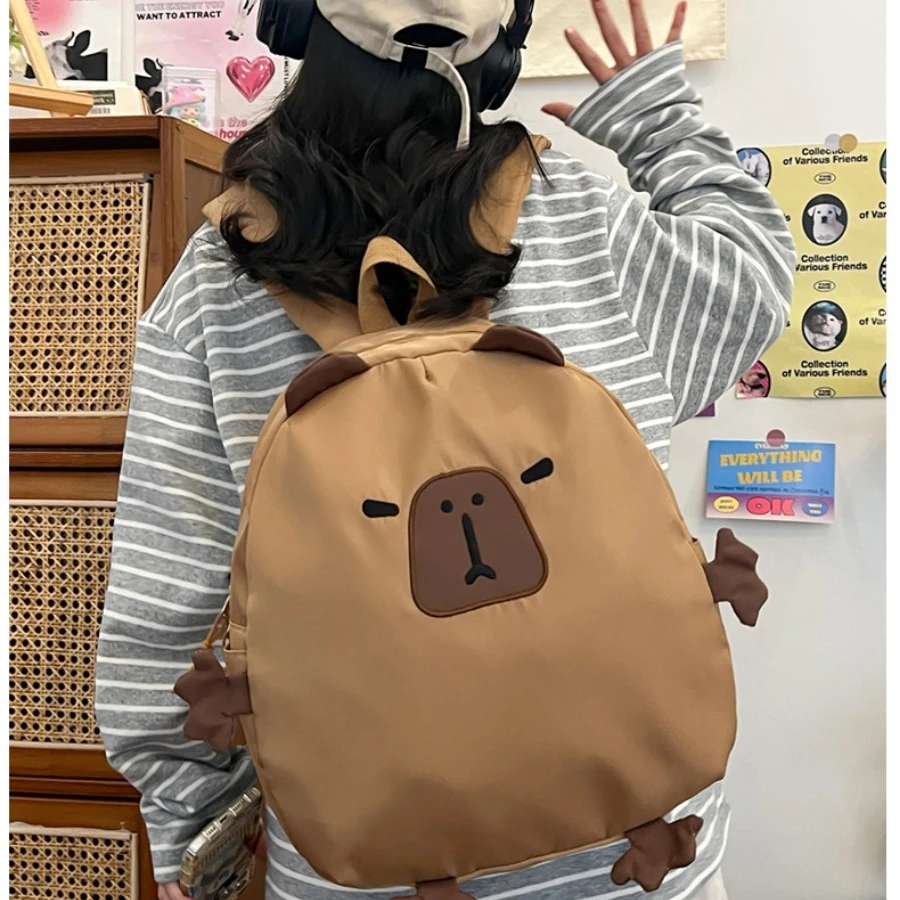 Kawaii Capybara School Bag Laptop Backpack Capibara Children\'s Backpack Travel Casual Book Bags Large Capacity Storage Bag