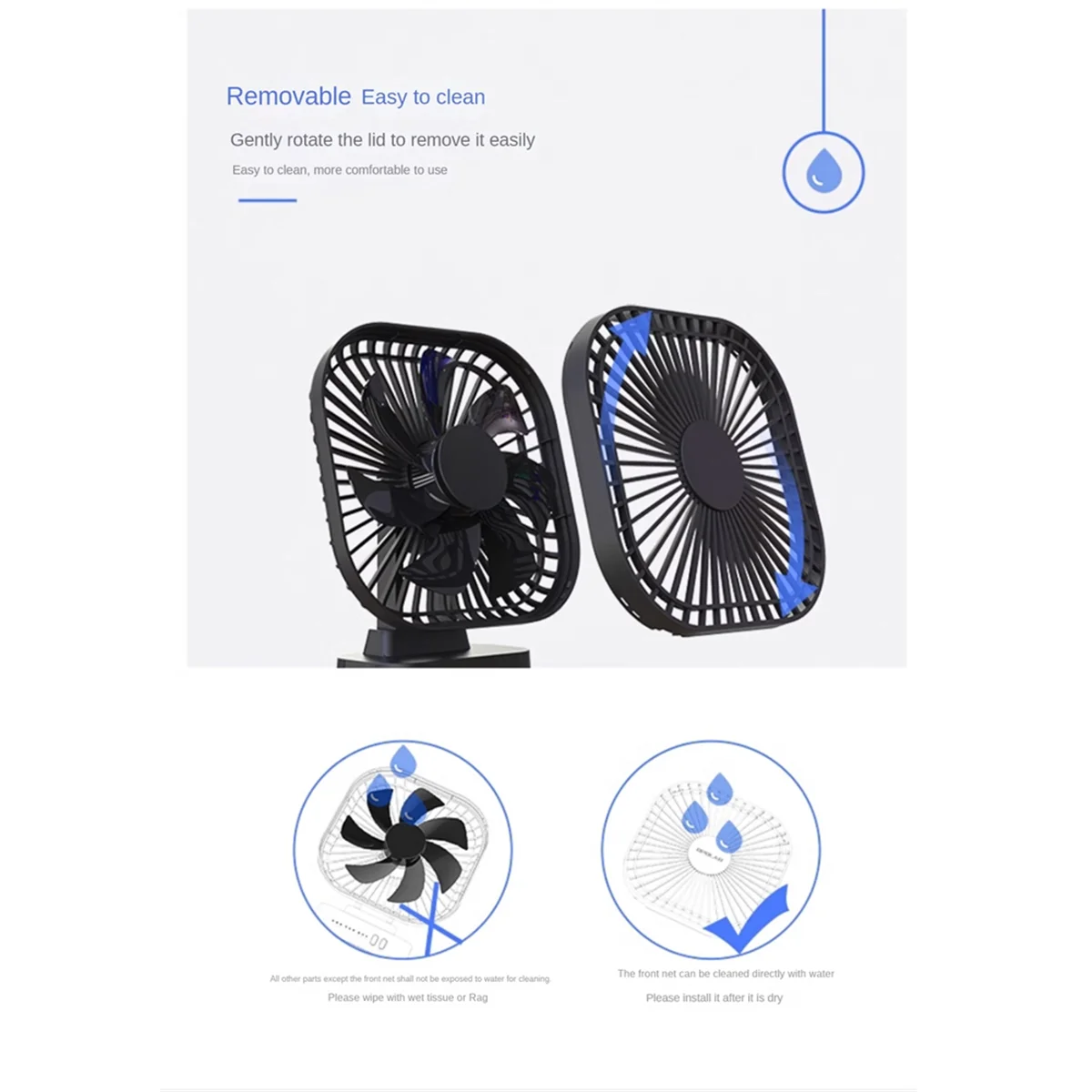 Mini Desktop Fan USB Rechargeable Fan with Timer Strong Wind 3 Speed 7 Fan Leaf Portable Quiet Office Camping White